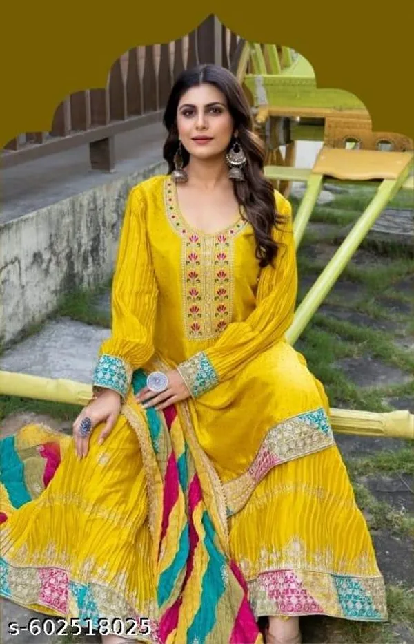 Yellow_Chinon_Fabrics_Unstitched_Suit_With_Stitched_Chinon_Gharara_And_Chinon_Dupatta_For_Women