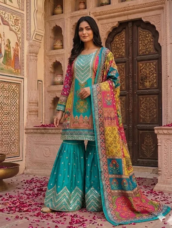 Chinon_Fabric_Semi_Stiched_Suit_With_Chinon_Digital_Print_Mirror_Work_Dupatta_And_Chinon_Garara