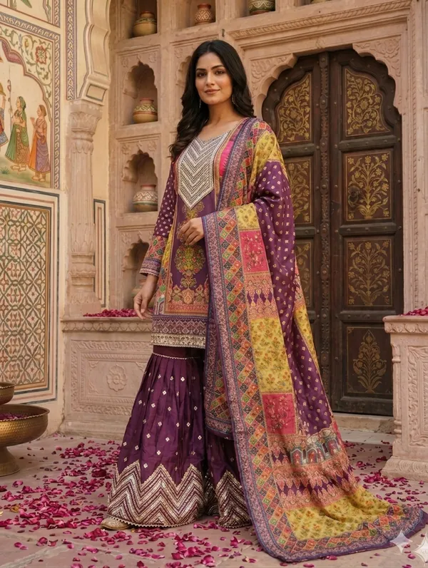 Chinon_Fabric_Semi_Stiched_Suit_With_Chinon_Digital_Print_Mirror_Work_Dupatta_And_Chinon_Garara