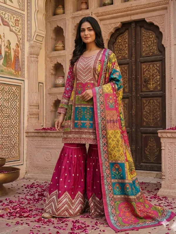Chinon_Fabric_Semi_Stiched_Suit_With_Chinon_Digital_Print_Mirror_Work_Dupatta_And_Chinon_Garara