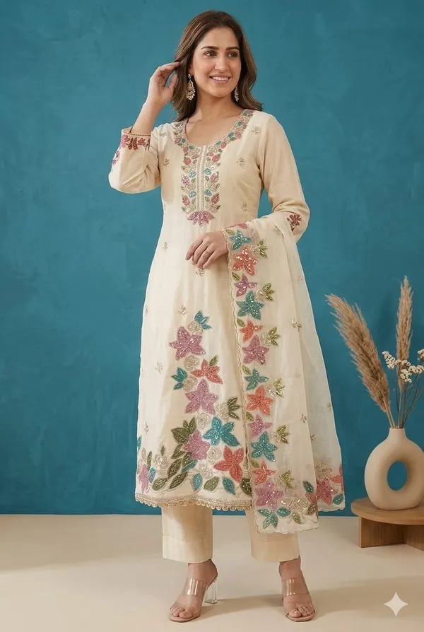Glass_Roman_Fabric_Unstich_Suit_With_Organza_Dupatta_And_Unstich_Rayon_Bottom