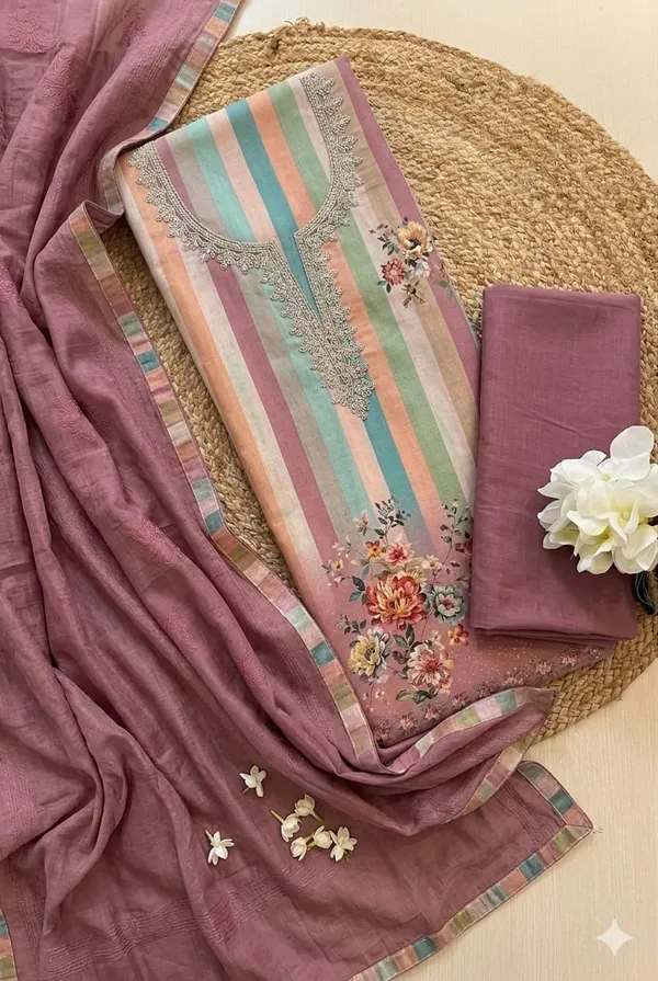 Muslin_Fabric_Unstich_Suit_With_Chanderi_Dupatta_And_Unstich_Rayon_Bottom