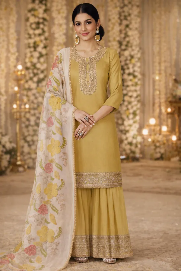 She_Girl's_H.O_Fabric_Semi_Stiched_Suit_With_Sharara_And_Brushprint_Dupatta
