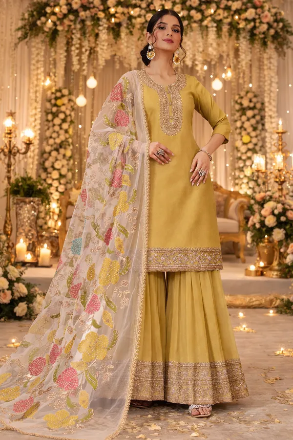 She_Girl's_H.O_Fabric_Semi_Stiched_Suit_With_Sharara_And_Brushprint_Dupatta