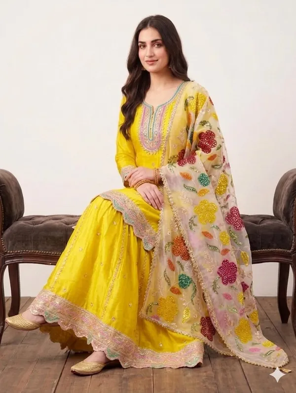She_Girl_Women's_Chinon_Fabric_Semi_Stiched_Suit_With_Chinon_Garara_And_Organza_Brushprint_Dupatta