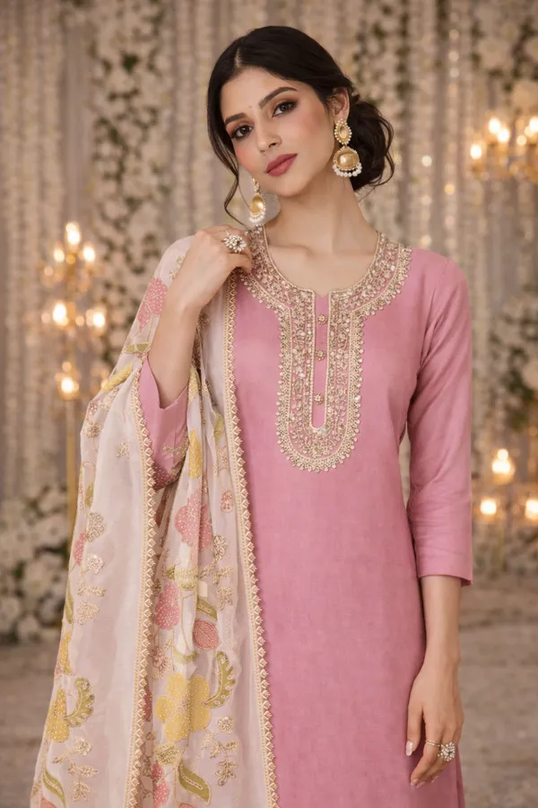 She_Girl's_H.O_Fabric_Semi_Stiched_Suit_With_Sharara_And_Brushprint_Dupatta