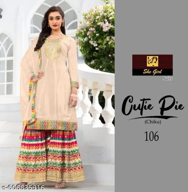 Cream_Chinon_Fabrics_Unstitched_Suit_With_Stitched_Chinon_Gharara_And_Chinon_Dupatta_For_Women