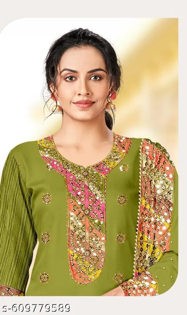 Green_Chinon_Fabrics_Unstitched_Suit_With_Stitched_Chinon_Gharara_And_Chinon_Dupatta_For_Women