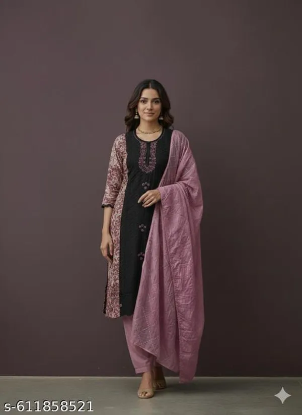 Black_And_Purple_Jaam_Fabric_Unstitched_Suit_With_Cotton_Dupatta_And_Unstitched_Rayon_Bottom_For_Women