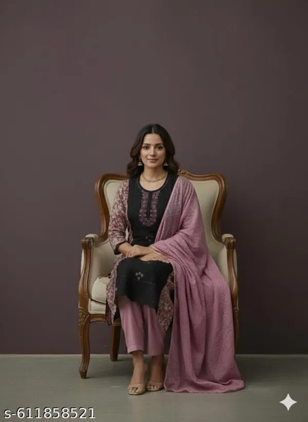 Black_And_Purple_Jaam_Fabric_Unstitched_Suit_With_Cotton_Dupatta_And_Unstitched_Rayon_Bottom_For_Women