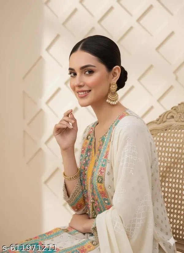 White_Muslin_Fabric_Unstitched_Suit_With_Nazneen_Dupatta_And_Unstitched_Rayon_Bottom_For_Women