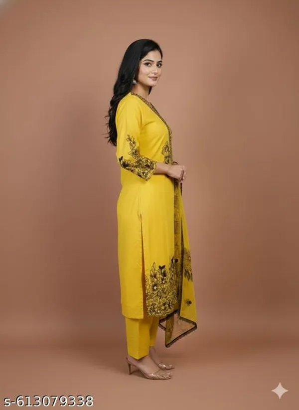 Yellow_Muslin_Fabric_Unstitched_Suit_With_Net_Dupatta_And_Unstitched_Rayon_Bottom_For_Women
