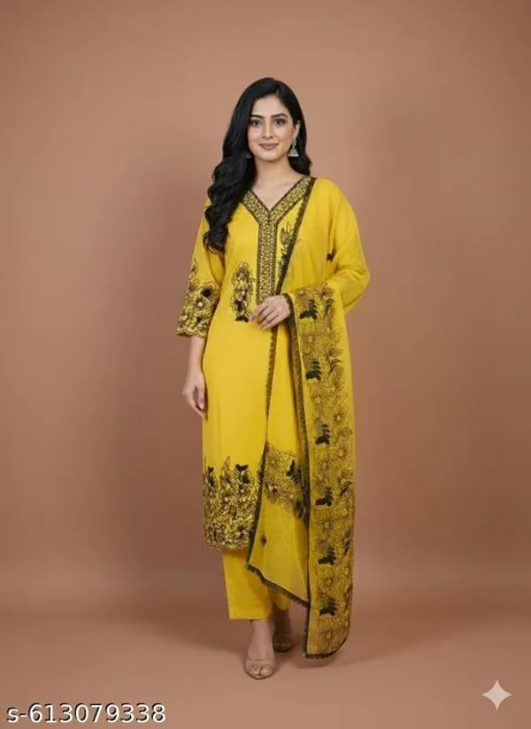 Yellow_Muslin_Fabric_Unstitched_Suit_With_Net_Dupatta_And_Unstitched_Rayon_Bottom_For_Women