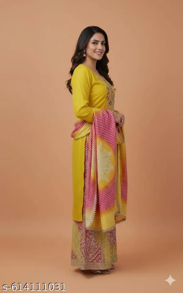 Yellow_Chinon_Fabrics_Unstitched_Suit_With_Stitched_Chinon_Gharara_And_Chinon_Dupatta_For_Women
