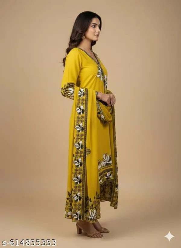 Yellow_Roman_Fabric_Unstitched_Suit_With_Net_Dupatta_And_Unstitched_Rayon_Bottom_For_Women