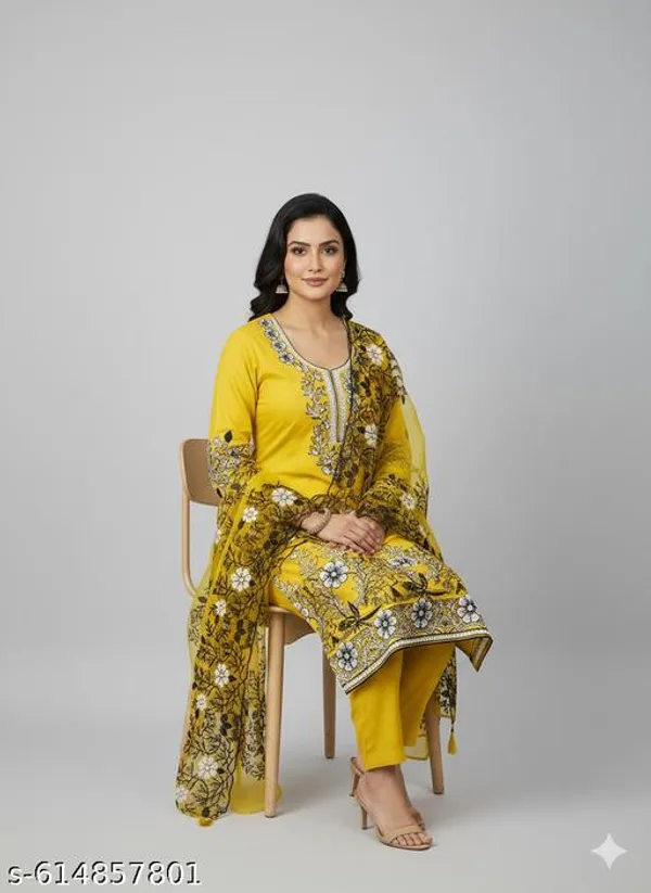 Yellow_Roman_Fabric_Unstitched_Suit_With_Net_Dupatta_And_Unstitched_Rayon_Bottom_For_Women