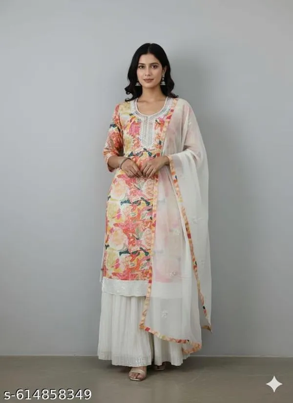 Multicolor_Chinon_Fabric_Unstitched_Suit_With_Stitched_Chinon_Gharara_And_Chinon_Dupatta_For_Women