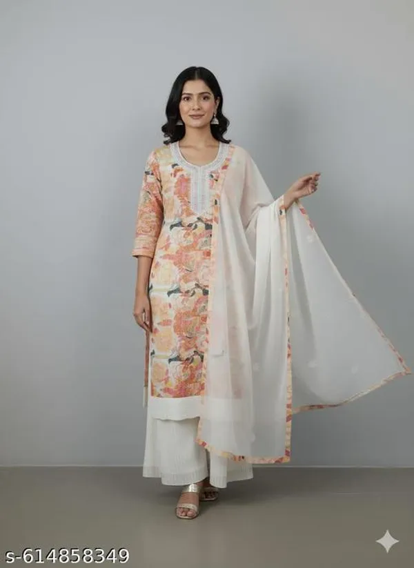 Multicolor_Chinon_Fabric_Unstitched_Suit_With_Stitched_Chinon_Gharara_And_Chinon_Dupatta_For_Women