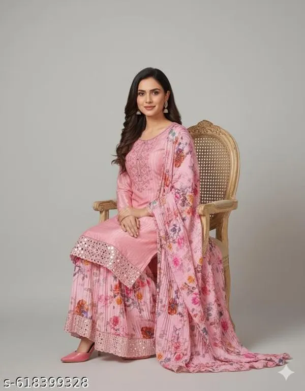 Pink_Chinon_Fabric_Unstitched_Suit_With_Stitched_Chinon_Gharara_And_Chinon_Dupatta_For_Women