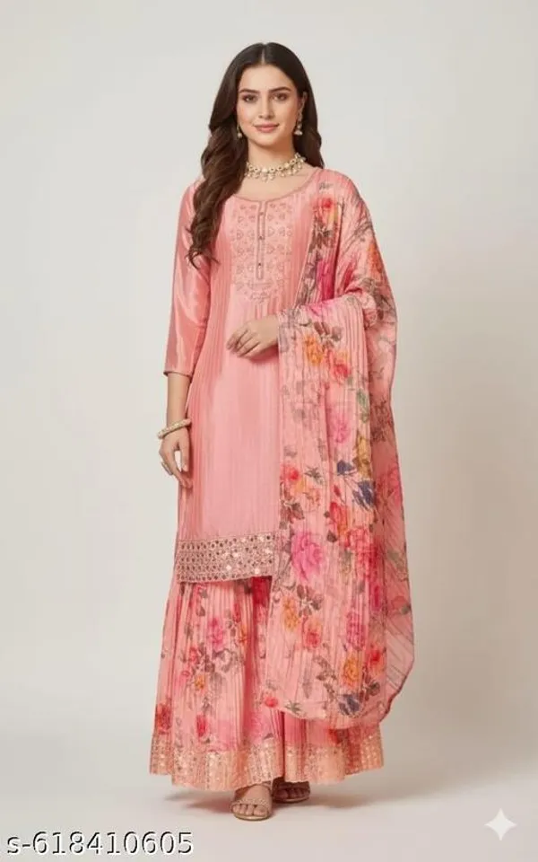 Pink_Chinon_Fabric_Unstitched_Suit_With_Stitched_Chinon_Gharara_And_Chinon_Dupatta_For_Women