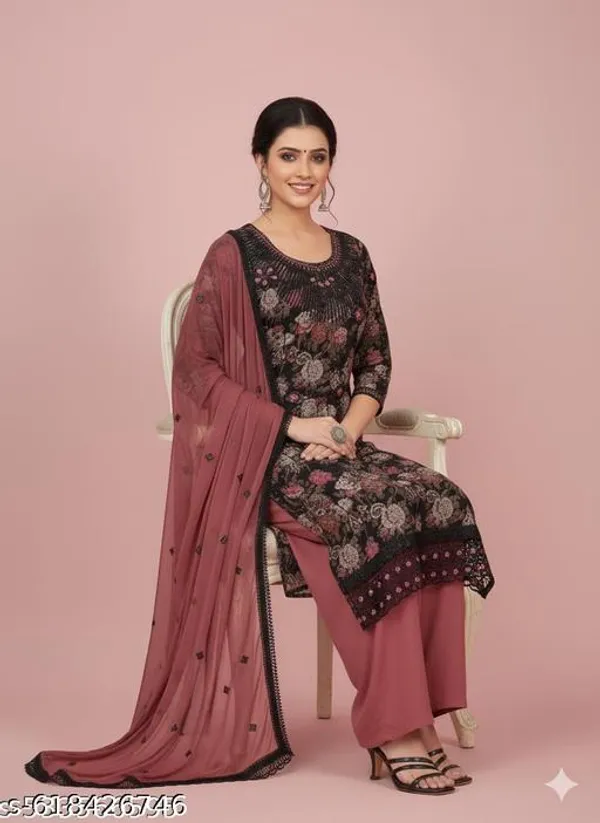 Black_Muslin_Fabric_Unstitched_Suit_With_Nazneen_Dupatta_And_Unstitched_Rayon_Bottom_For_Women