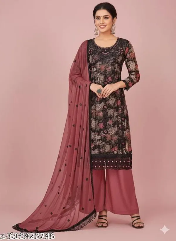 Black_Muslin_Fabric_Unstitched_Suit_With_Nazneen_Dupatta_And_Unstitched_Rayon_Bottom_For_Women