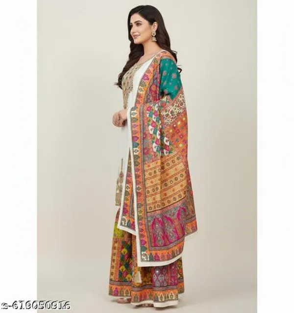 White_Chinon_Fabric_Unstitched_Suit_With_Stitched_Chinon_Gharara_And_Chinon_Dupatta_For_Women