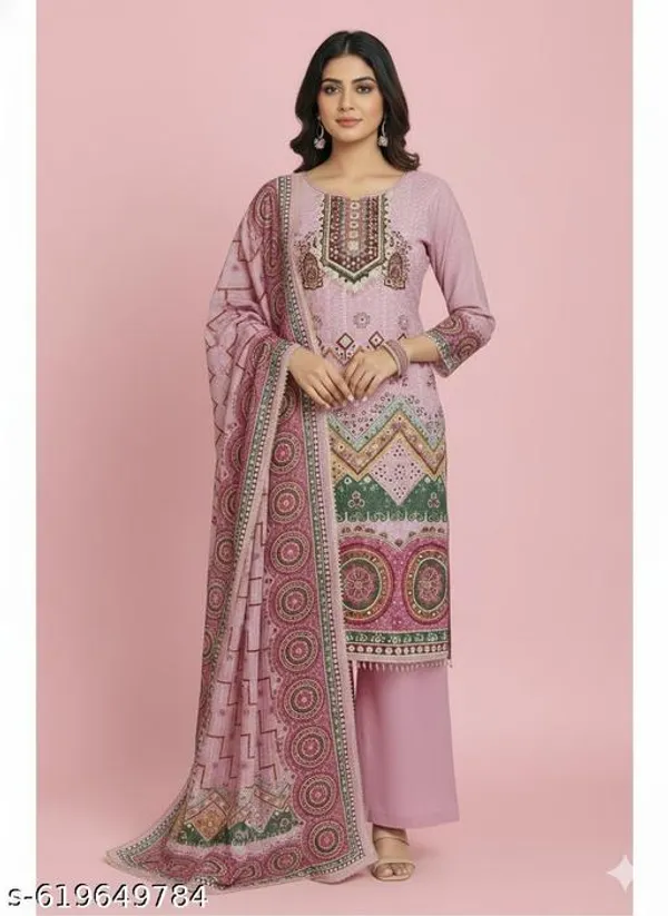 Pink_Muslin_Fabric_Unstitched_Suit_With_Chanderi_Dupatta_And_Indo_Unstitched_Bottom_For_Women