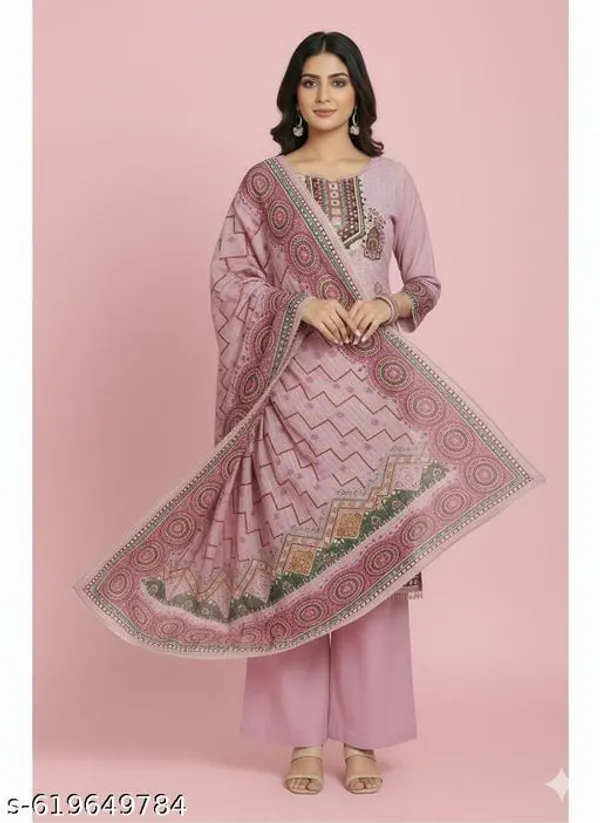 Pink_Muslin_Fabric_Unstitched_Suit_With_Chanderi_Dupatta_And_Indo_Unstitched_Bottom_For_Women