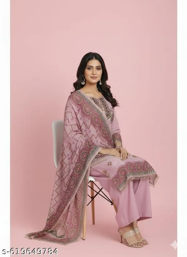 Pink_Muslin_Fabric_Unstitched_Suit_With_Chanderi_Dupatta_And_Indo_Unstitched_Bottom_For_Women