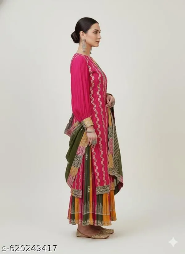 Pink_Chinon_Fabric_Unstitched_Suit_With_Stitched_Chinon_Gharara_And_Chinon_Dupatta_For_Women