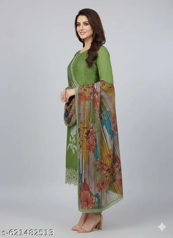 Green_Roman_Fabric_Unstitched_Suit_With_Chiffon_Dupatta_And_Unstitched_Indo_Bottom_For_Women