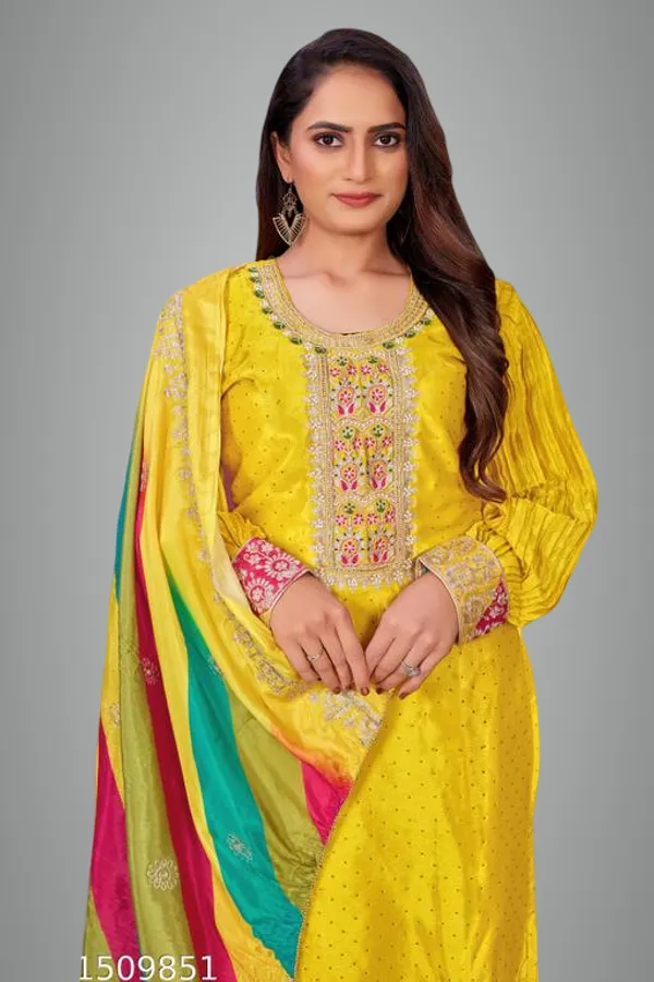 Yellow_Chinon_Fabrics_Unstitched_Suit_With_Stitched_Chinon_Gharara_And_Chinon_Dupatta_For_Women