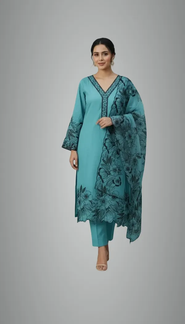 Blue_Muslin_Fabric_Unstitched_Suit_With_Net_Dupatta_And_Unstitched_Rayon_Bottom_For_Women