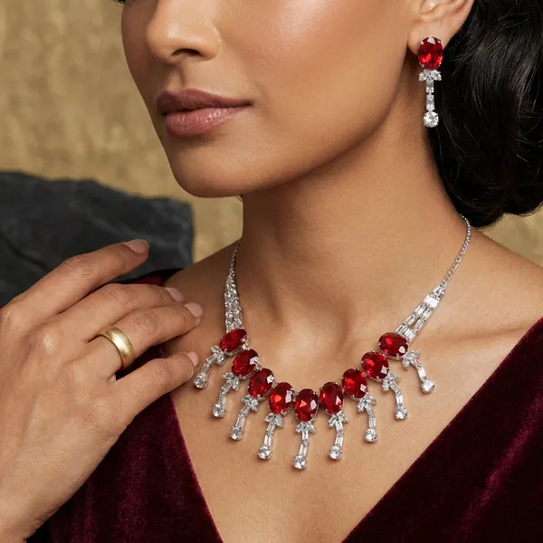 Silver_And_Red_Alloy_Necklace_Set_For_Women