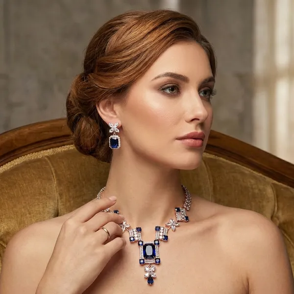 Blue_White_Alloy_Necklace_Set_For_Women