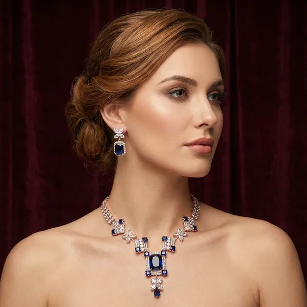 Blue_White_Alloy_Necklace_Set_For_Women