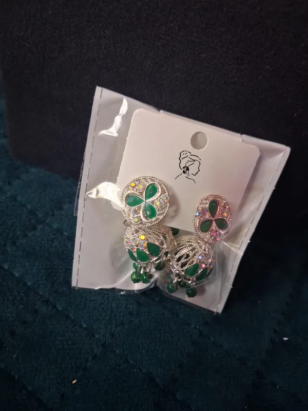White_And_Green_Alloy_Earrings_For_Women