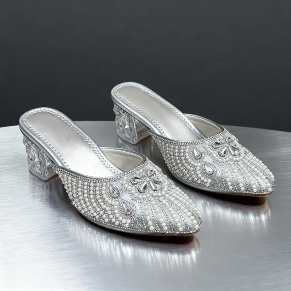 Silver_Pearl_Embellished_Block_Heel_Mules_For_Women
