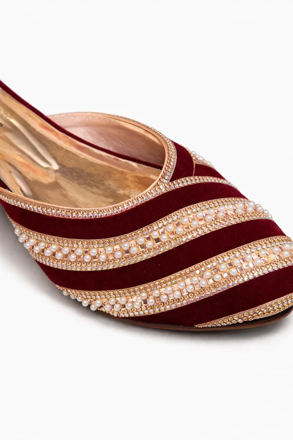 Maroon_Black_&_Gold_Pearl_Embellished_Party_Mules_For_Women