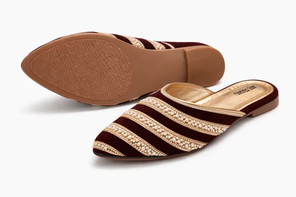 Maroon_Black_&_Gold_Pearl_Embellished_Party_Mules_For_Women
