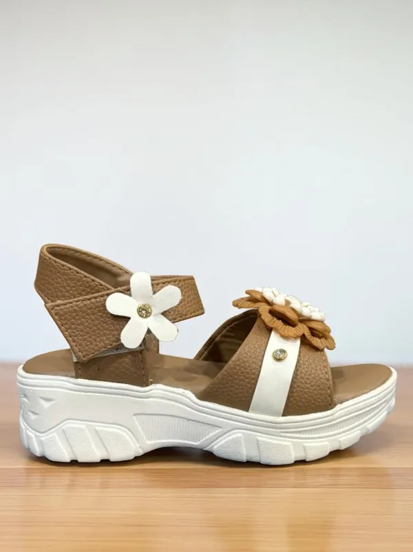 Tan_Casual_Floral_Wedge_Sandals_For_Kids_And_Girls