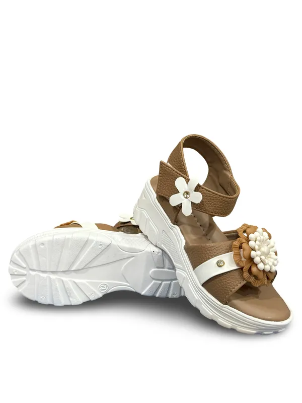 Tan_Casual_Floral_Wedge_Sandals_For_Kids_And_Girls