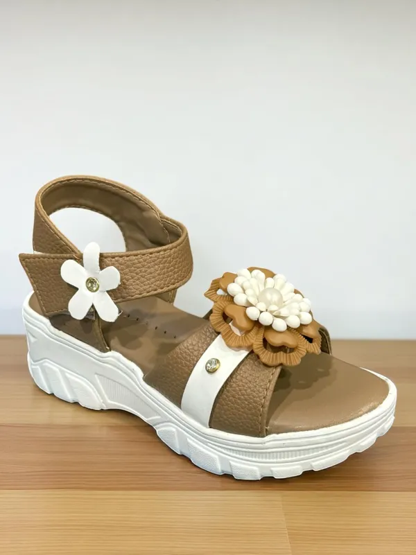 Tan_Casual_Floral_Wedge_Sandals_For_Kids_And_Girls