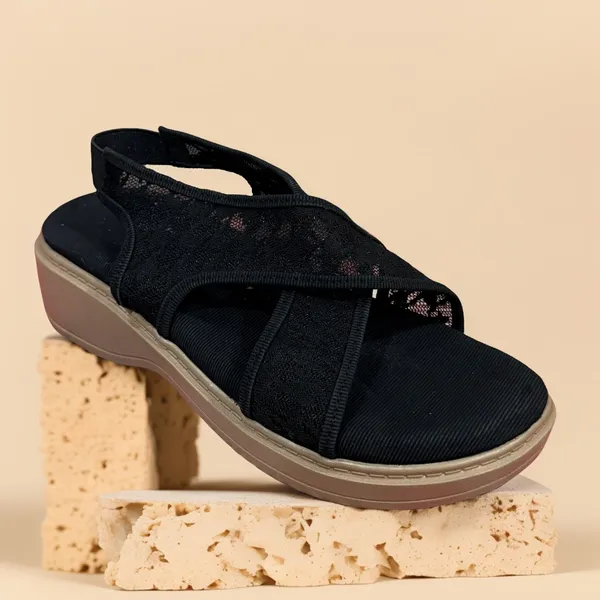 Black_Comfortable_Cross-Strap_Wedge_Sandals_For_Women