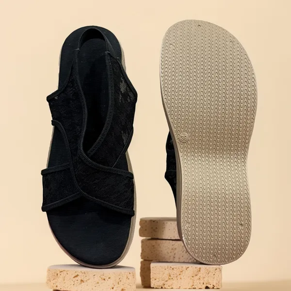 Black_Comfortable_Cross-Strap_Wedge_Sandals_For_Women