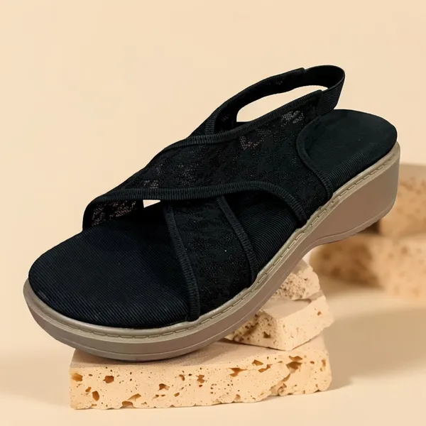 Black_Comfortable_Cross-Strap_Wedge_Sandals_For_Women