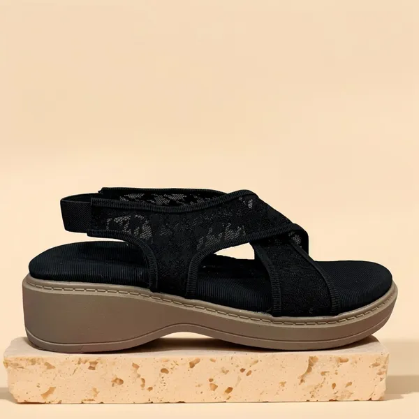 Black_Comfortable_Cross-Strap_Wedge_Sandals_For_Women