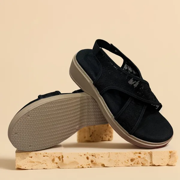 Black_Comfortable_Cross-Strap_Wedge_Sandals_For_Women