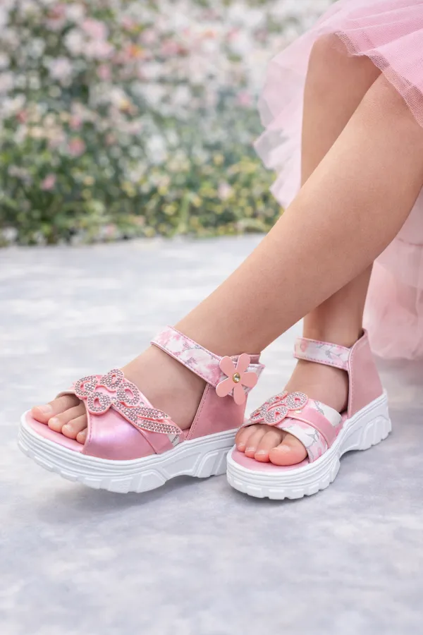 Pink_Party_Wear_Sandals_|_Butterfly_Design_|_Velcro_Ankle_Strap_For_Kids_And_Girls
